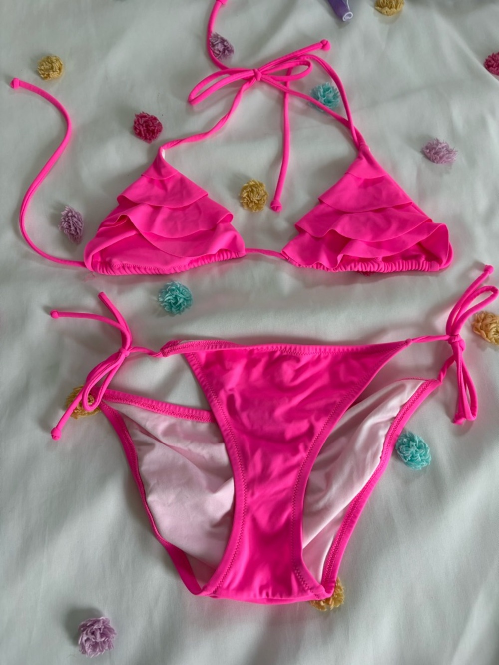 Victorias Secret Hot Pink Ruffle Triangle String Bikini